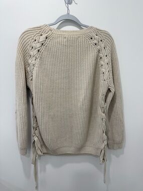 Peace Love World Cream Braided Side-Tie Crew Sweater